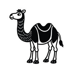 Cartoon camel with decorative accessories silhouette isolated on white background