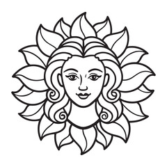 Floral flower with women face outline vector art illustration