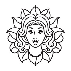 Floral flower with women face outline vector art illustration