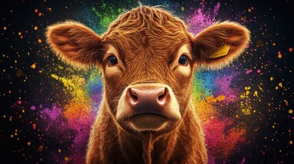 Cute cow portrait, vibrant colors