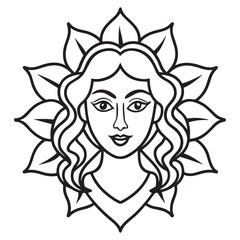 Floral flower with women face outline vector art illustration