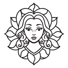 Floral flower with women face outline vector art illustration
