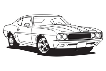 Car line art drawing, outline car Design,  car coloring page, car sketch vector art illustration, car line silhouette design