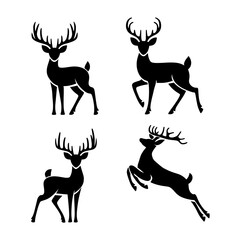 Fototapeta premium Deer silhouette vector set illustration for christmas or winter design and decoration ideas