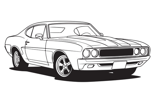 Car line art drawing, outline car Design,  car coloring page, car sketch vector art illustration, car line silhouette design