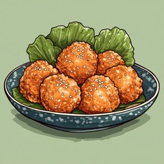 Fried sesame balls delight kitchen table food photography cozy atmosphere top-down view culinary art