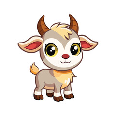 Obraz premium Cartoon goat with adorable features and big eyes vector illustration isolated on white background