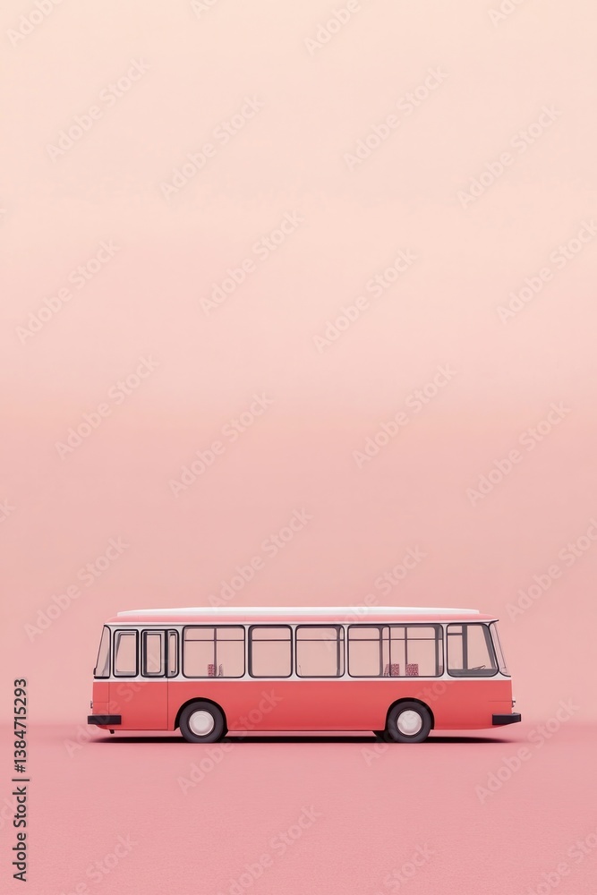 Poster capture single vintage public transport vehicle isolate it on smooth solid color ensuring ample copy