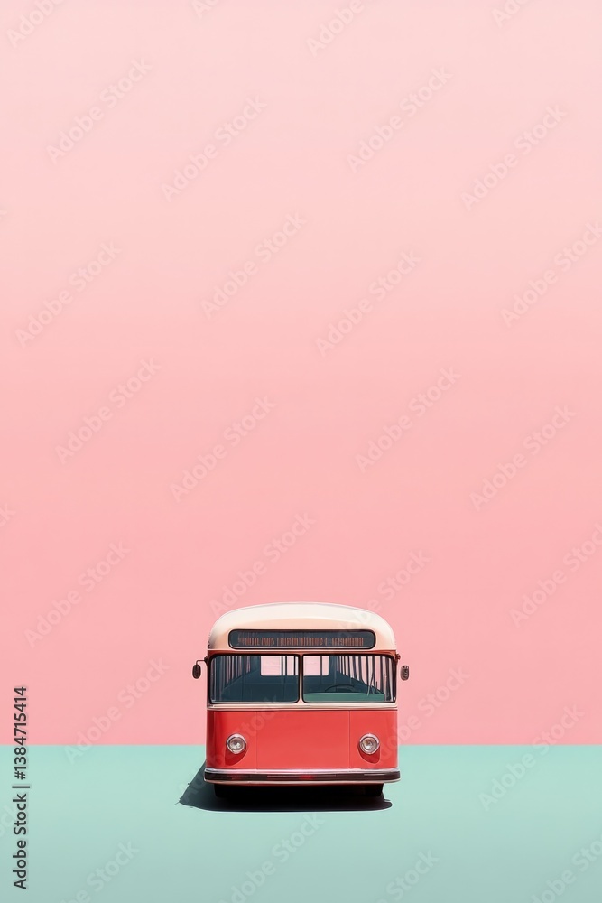 Poster capture single vintage public transport vehicle isolate it on smooth solid color ensuring ample copy