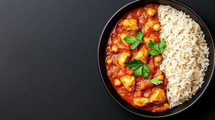 Chicken and Chickpea Curry with Brown Rice A Top Down View
