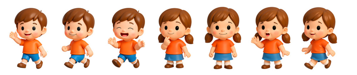 A Playful Array: A collection of figurines, depicting a playful sequence of children in charming poses against a clean backdrop.