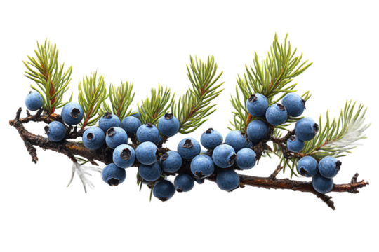  Aromatic juniper branch with blue berries on transparent background, perfect for spirits production and herbal medicine illustrations 