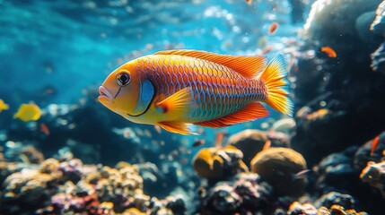 Naklejka premium Vibrant Parrotfish on Coral Reef. Generative AI