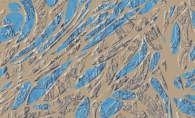 Obraz premium Dynamic abstract composition with interwoven organic shapes in blue and beige. The intricate pattern resembles natural networks, veins, or woven fibers, creating depth and movement