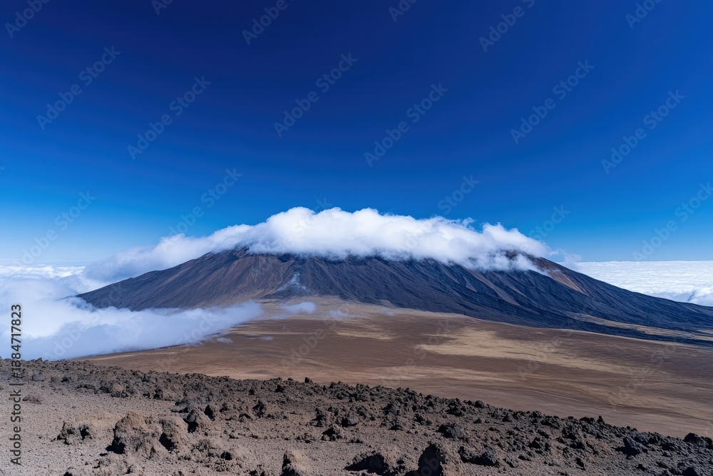 Poster clouds gracefully rolling over mountain summit captured in timelapse at high altitude, time-lapse of