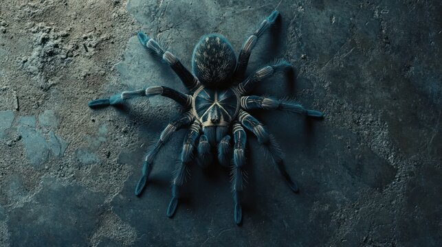 Tarantula on dark textured surface. Possible use Educational stock photo