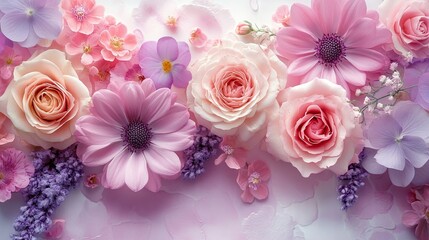 Elegant Floral Beauty Background â€“ Soft Pastel Colors, Pink and Purple Flowers 