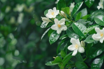 White flowering plants with lush green leaves in a serene garden setting during springtime