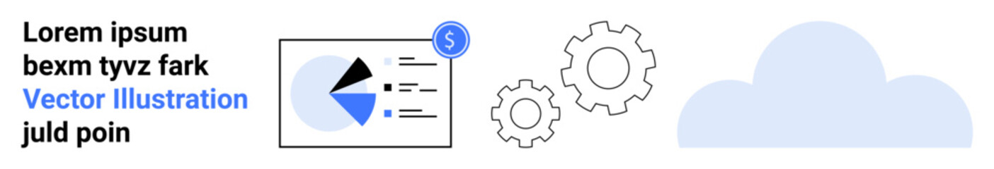 Pie chart with analytics, two gears for process optimization, and cloud for cloud computing. Ideal for technology, data management, finance, analytics, web solutions, innovation simple landing page
