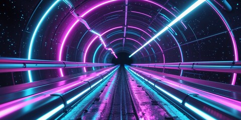 Obraz premium Futuristic Neon Tunnel Vision A Hypnotic Passage Through the Digital Age.
