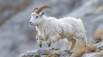 Fototapeta premium Agile Mountain Goat in Rocky Terrain. Generative AI