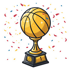 Design a bold, golden basketball trophy vector illustration with strong, impactful strokes.  Include highlights and shadows for depth.