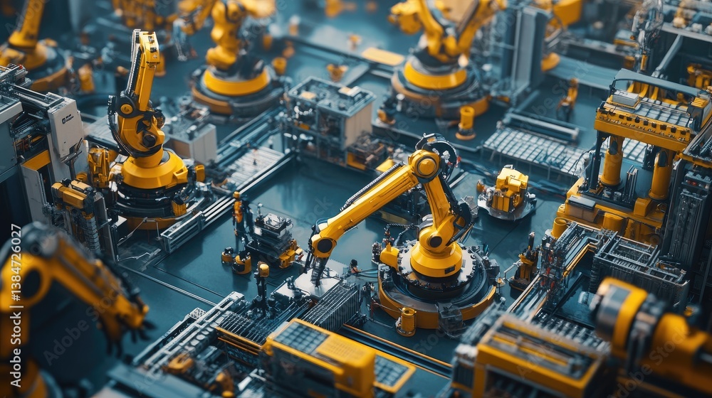 Poster advanced automation in modern factory with robotic arms and high-tech machinery for manufacturing ef