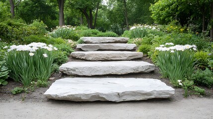 Obraz premium Nature's spring flora journey stone steps amidst blooming flowers tranquil garden setting