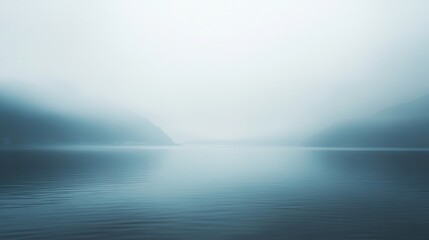 Naklejka premium Misty fjord, serene waters, mountains, calm