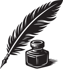 feather pen and ink bottle