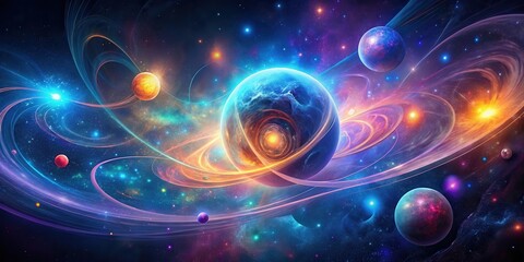 A Celestial Tapestry of Vibrant Planets and Glowing Cosmic Trails in a Dynamic Galactic System