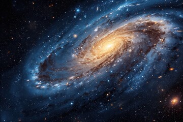 Fototapeta premium Spiral galaxy swirling with stars and cosmic dust in deep space
