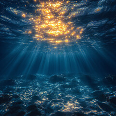Naklejka premium A glowing underwater scene with soft light reflecting off the surface of the ocean, creating a magical atmosphere