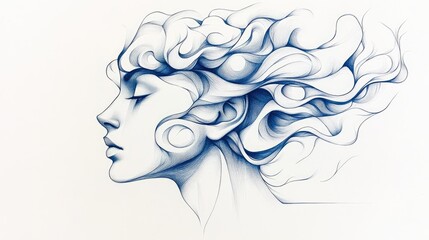 Elegant woman's profile, flowing hair