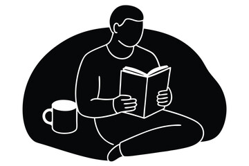 Studying Comfortably with a Coffee Cup Illustration

