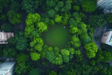 drone shot of city green spaces seen from above showcasing patterns in urban greenery