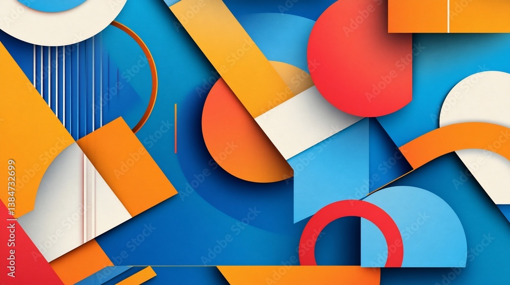 Poster abstract geometric composition with vibrant colors and dynamic shapes