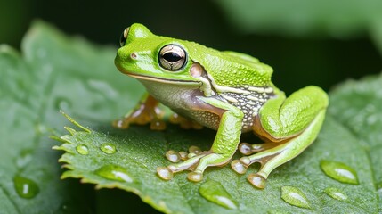 Fototapeta premium Green frog on leaf