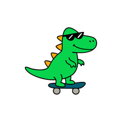 Obraz premium skateboarding green dinosaur cartoon, animal,