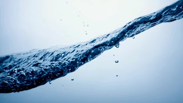 clean blue stream of splashing water flowing with motion against white background refreshing dynamic movement high speed nature fresh hydration fluid force