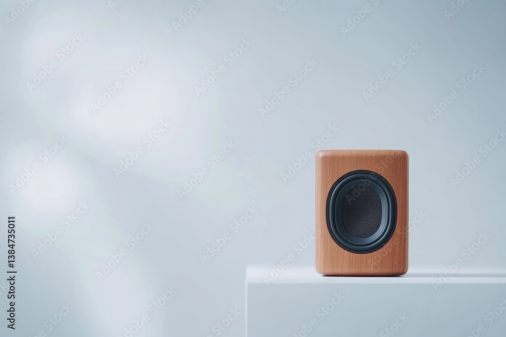 Poster elegant minimalist speaker on white background with ample copy space highlighted by soft natural lig