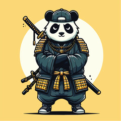 Cartoon Panda with Samurai Swag
