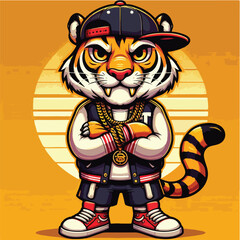Stylish Cartoon Tiger with Crossed Arms