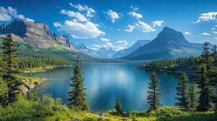 Wild Goose Island in Glacier National Park, Montana, USA, surrounded by stunning mountain and lake scenery