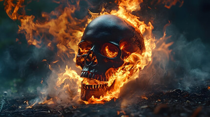 Obraz premium flames skull on fire