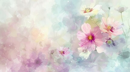 Fototapeta premium Watercolor-style illustration of spring flowers creating a soft background. stock photo --ar 16:9 --style raw --v 6 Job ID: 7cc75fba-02ac-43e9-b66f-a695a5b38e95