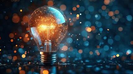 Creative lightbulb design with business, technology, and invention symbols, innovation concept. 3D render. 