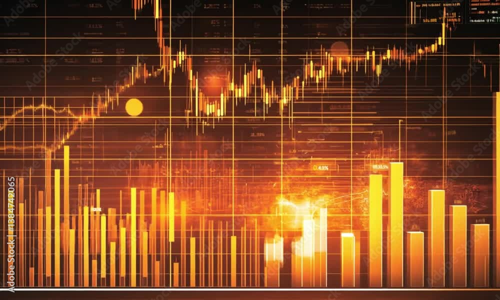 Poster abstract financial market visualization: dynamic charts and data