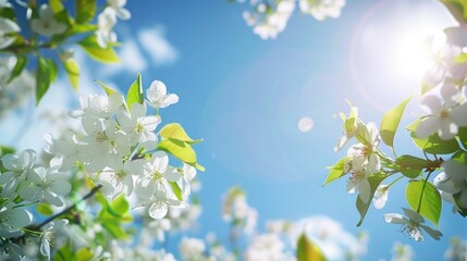 Fresh spring background with blooming flowers and clear skies. stock photo --ar 16:9 --style raw --v 6 Job ID: 0367d37a-4031-46b0-89d2-4bf26ca99f4d