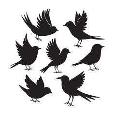 Obraz premium Vector illustration in simple hand drawn and linocut style - natural print, poster or logo design template - spring illustration - birds